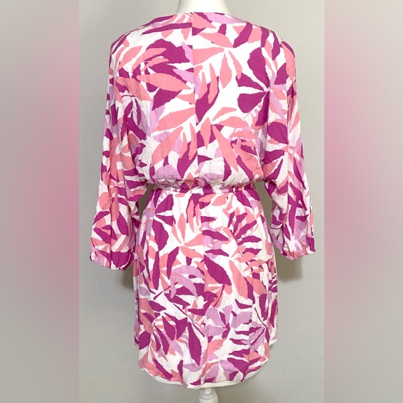 Emily Wonder Womens S Pink Floral V-Neck Dress Boho Preppy Classic Coastal - Picture 8 of 16